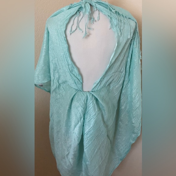 Mint color shawl with metallic silver thread soft shawl - Picture 13 of 13